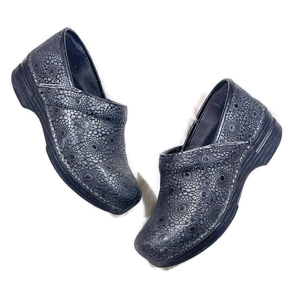 Dansko Black Embossed Leather Professional Clogs - Picture 2 of 11